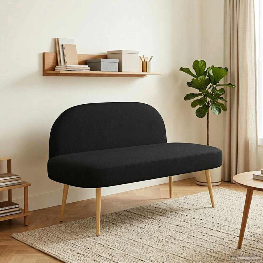 vidaXL Beklede bank met rugleuning Zwart 110 x 60 x 76 cm Polyester vidaXL Beklede bank met rugleuning Zwart 110 x 60 x 76 cm Polyester afbeelding 1