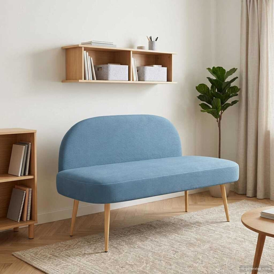vidaXL Beklede bank met rugleuning Blauw 110 x 60 x 76 cm Katoen Stof afbeelding 1