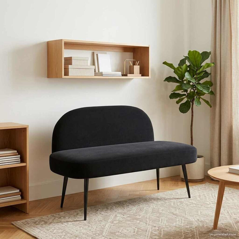 vidaXL Beklede bank met rugleuning Zwart 110 x 60 x 76 cm Fluweel vidaXL Beklede bank met rugleuning Zwart 110 x 60 x 76 cm Fluweel afbeelding 1