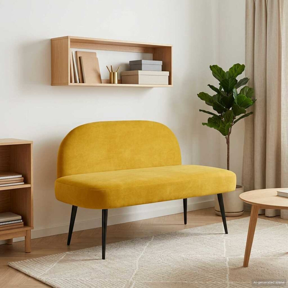 vidaXL Beklede bank met rugleuning Geel 110 x 60 x 76 cm Fluweel afbeelding 1