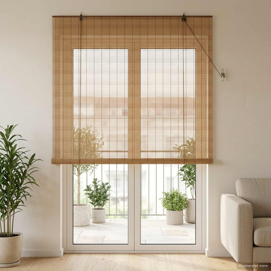 vidaXL Rolgordijn Bruin 130 x 220 cm Bamboe afbeelding 1