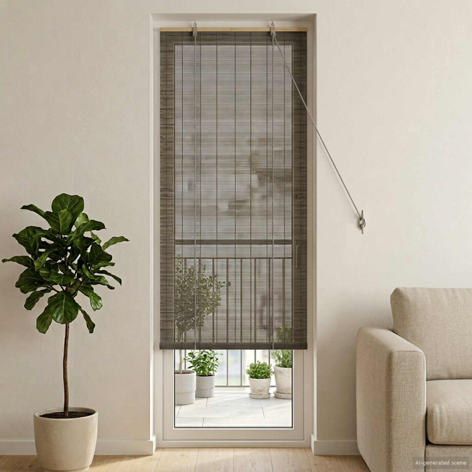 vidaXL Rolgordijn Grijs 40 x 220 cm Bamboe afbeelding 1