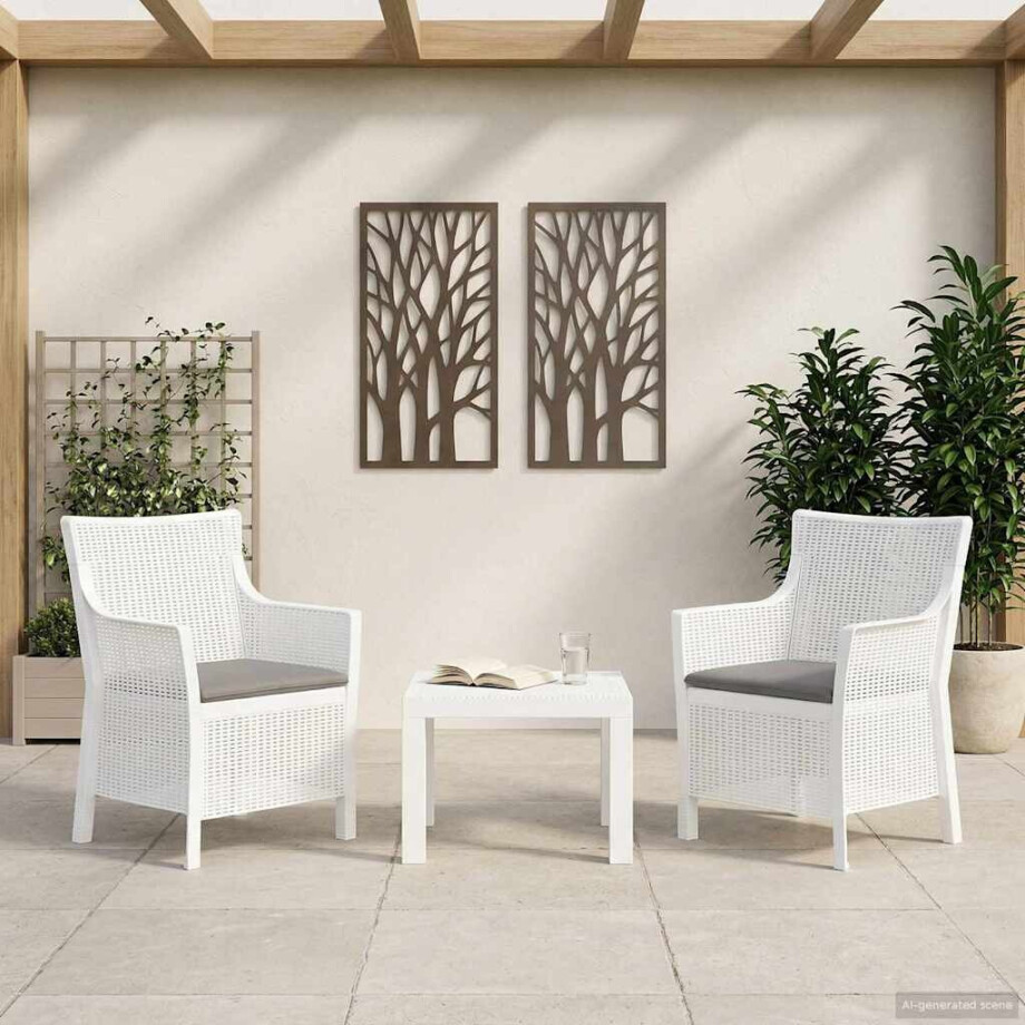vidaXL Loungeset met kussen 3 pcs Wit PP vidaXL Loungeset met kussen 3 pcs Wit PP afbeelding 1