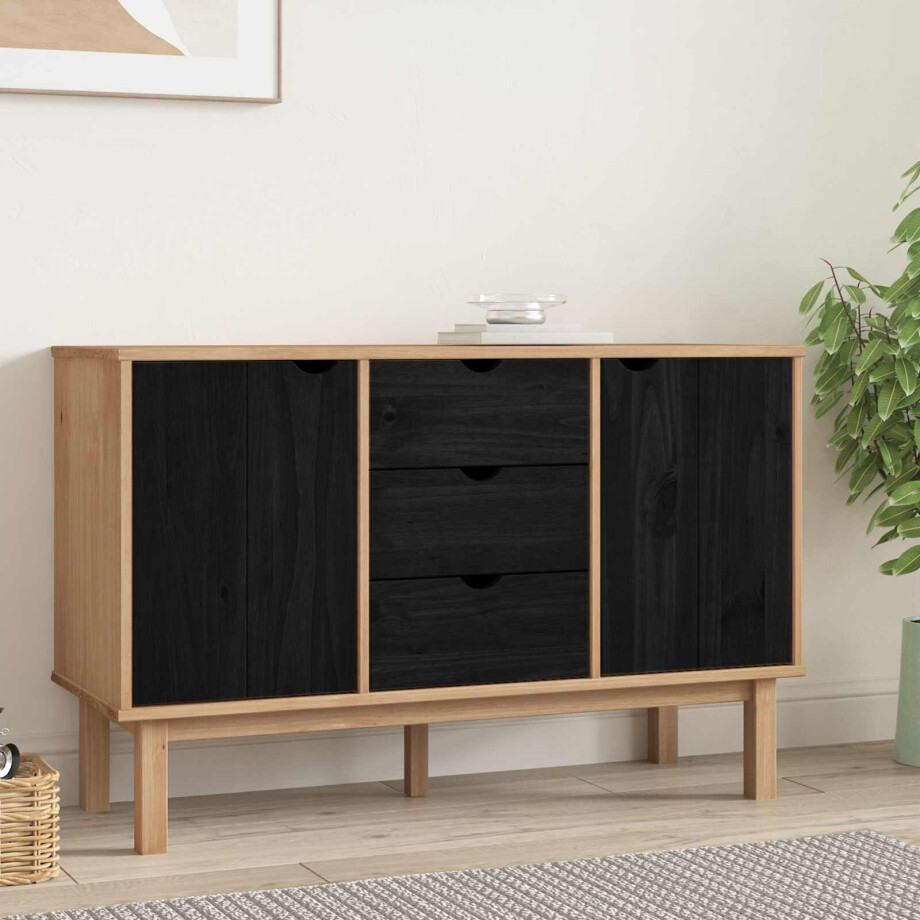 vidaXL Dressoir OTTA Zwart 113,5 x 43 x 73 cm Massief grenenhout vidaXL Dressoir OTTA Zwart 113,5 x 43 x 73 cm Massief grenenhout afbeelding 1
