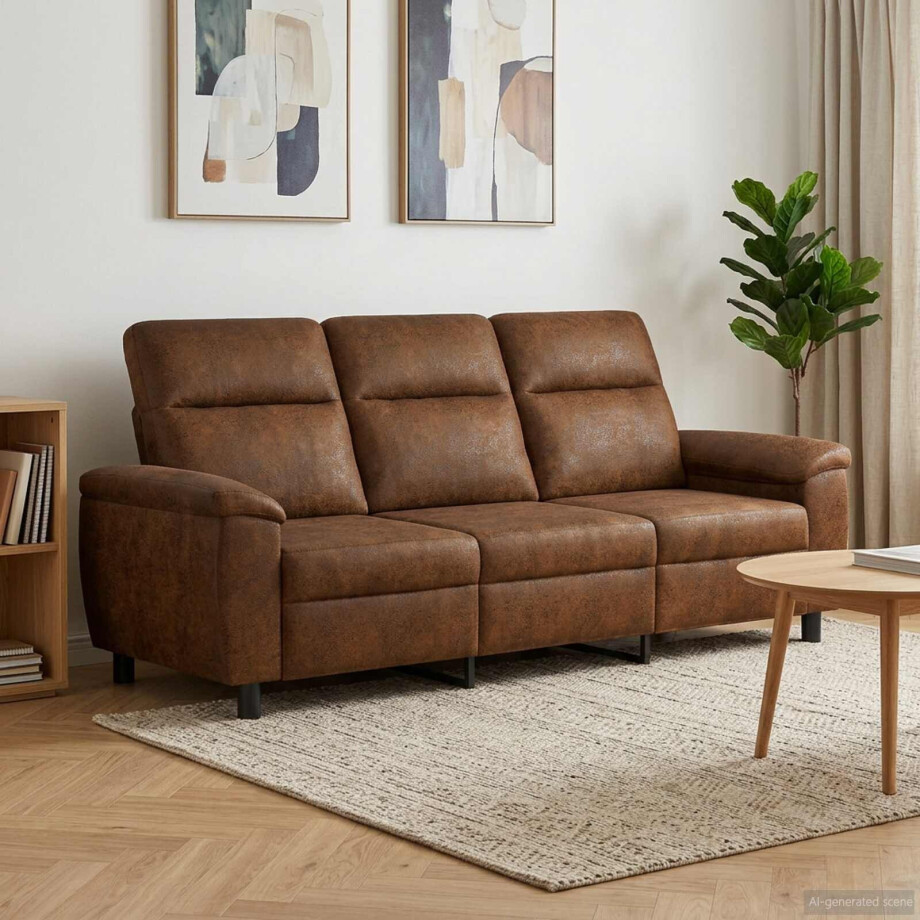 vidaXL Bank Bruin 214 x 90 x 95 cm Nep Suede Leer afbeelding 1