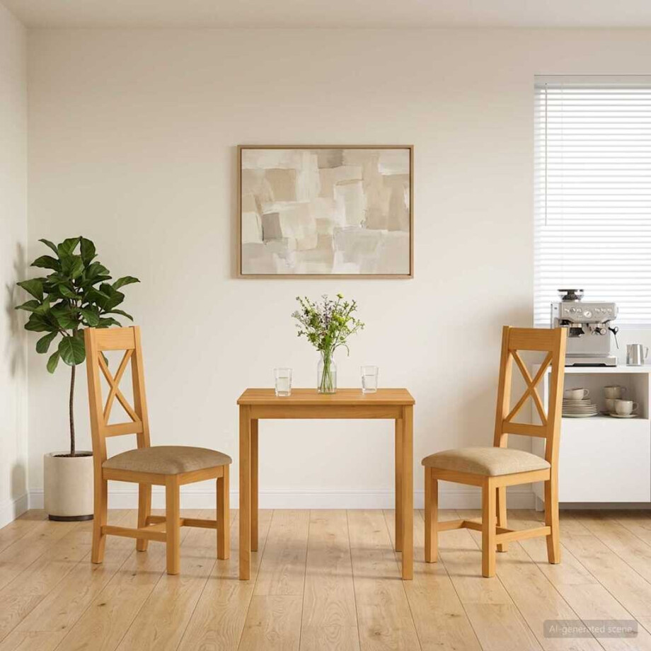 vidaXL Eetkamerset 3 st Beige Massief Eikenhout vidaXL Eetkamerset 3 st Beige Massief Eikenhout afbeelding 1