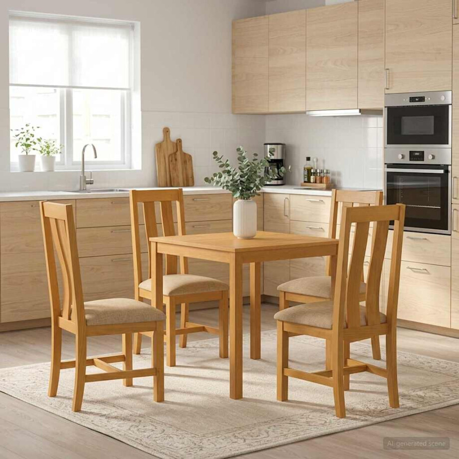 vidaXL Eetkamerset 5 st Beige Massief Eikenhout afbeelding 1