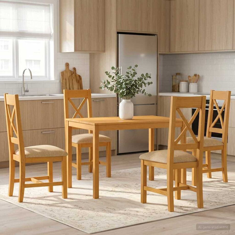vidaXL Eetkamerset 5 st Beige Massief Eikenhout vidaXL Eetkamerset 5 st Beige Massief Eikenhout afbeelding 1