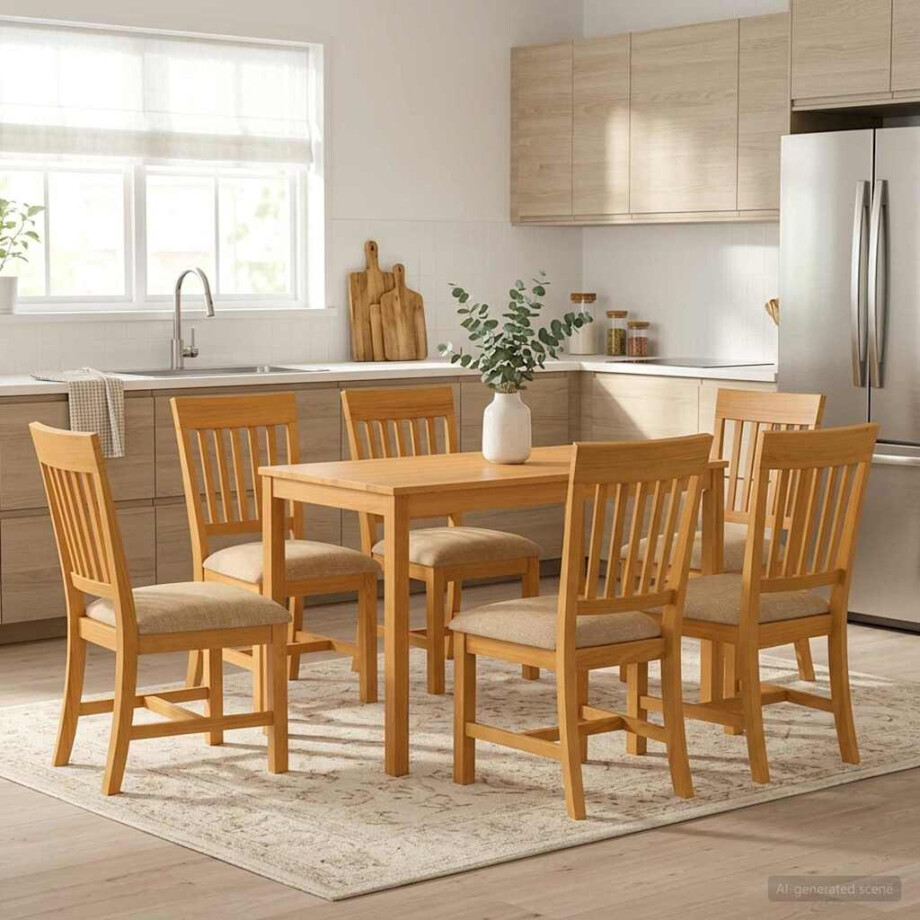 vidaXL Eetkamerset 7 st Beige Massief Eikenhout vidaXL Eetkamerset 7 st Beige Massief Eikenhout afbeelding 1