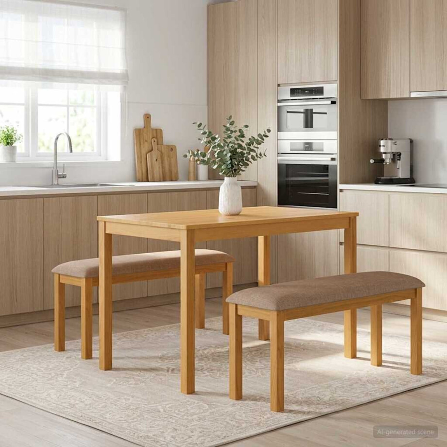 vidaXL Eetkamerset 3 st Grijs Massief Eikenhout vidaXL Eetkamerset 3 st Grijs Massief Eikenhout afbeelding 1