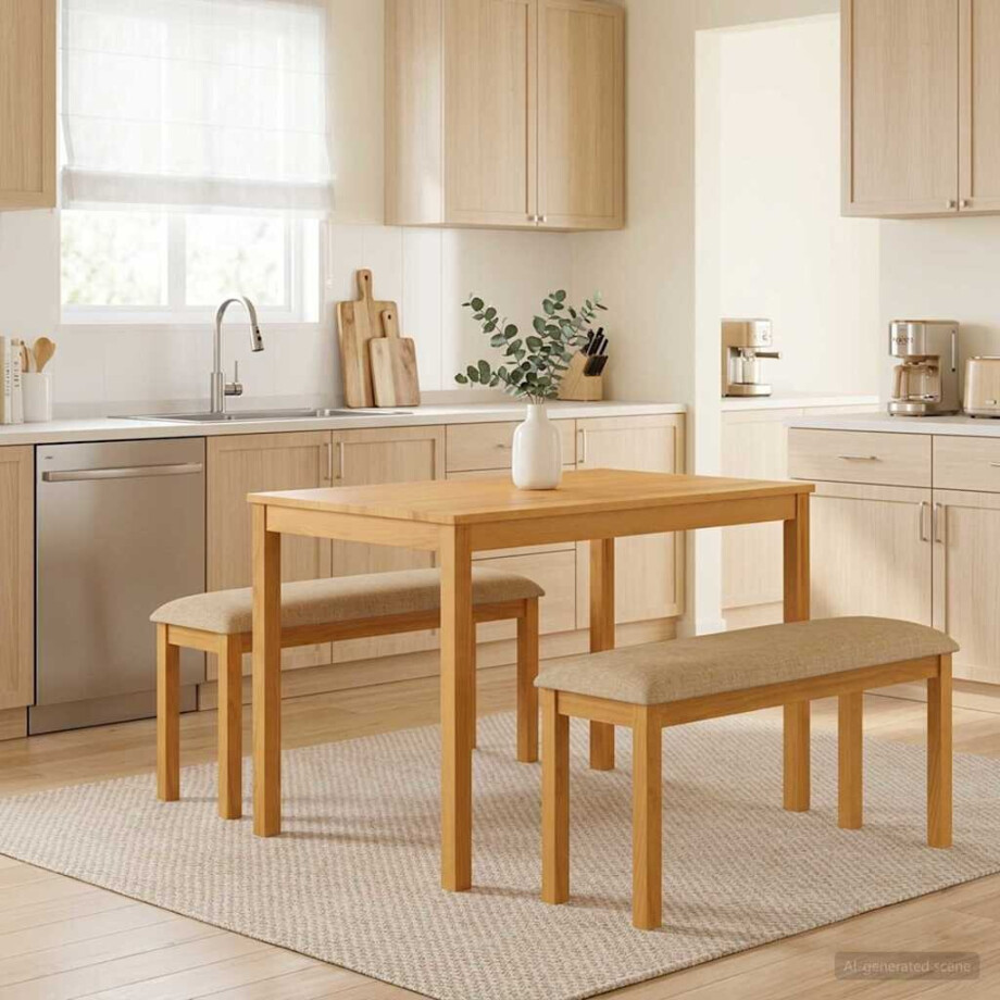 vidaXL Eetkamerset 3 st Beige Massief Eikenhout vidaXL Eetkamerset 3 st Beige Massief Eikenhout afbeelding 1