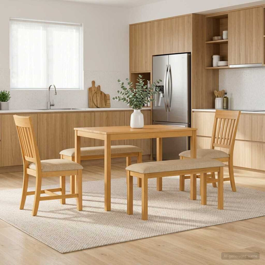 vidaXL Eetkamerset 5 st Beige Massief Eikenhout vidaXL Eetkamerset 5 st Beige Massief Eikenhout afbeelding 1