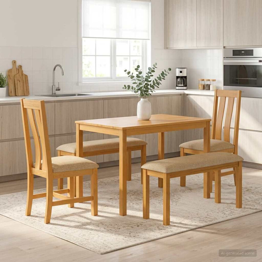 vidaXL Eetkamerset 5 st Beige Massief Eikenhout vidaXL Eetkamerset 5 st Beige Massief Eikenhout afbeelding 1