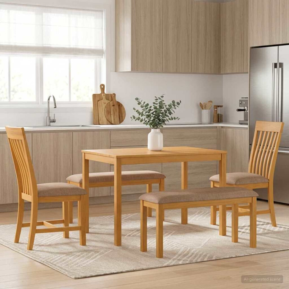 vidaXL Eetkamerset 5 st Grijs Massief Eikenhout vidaXL Eetkamerset 5 st Grijs Massief Eikenhout afbeelding 1