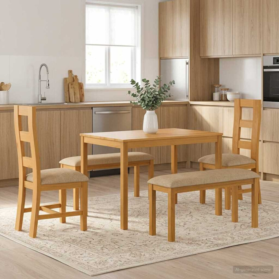 vidaXL Eetkamerset 5 st Beige Massief Eikenhout vidaXL Eetkamerset 5 st Beige Massief Eikenhout afbeelding 1
