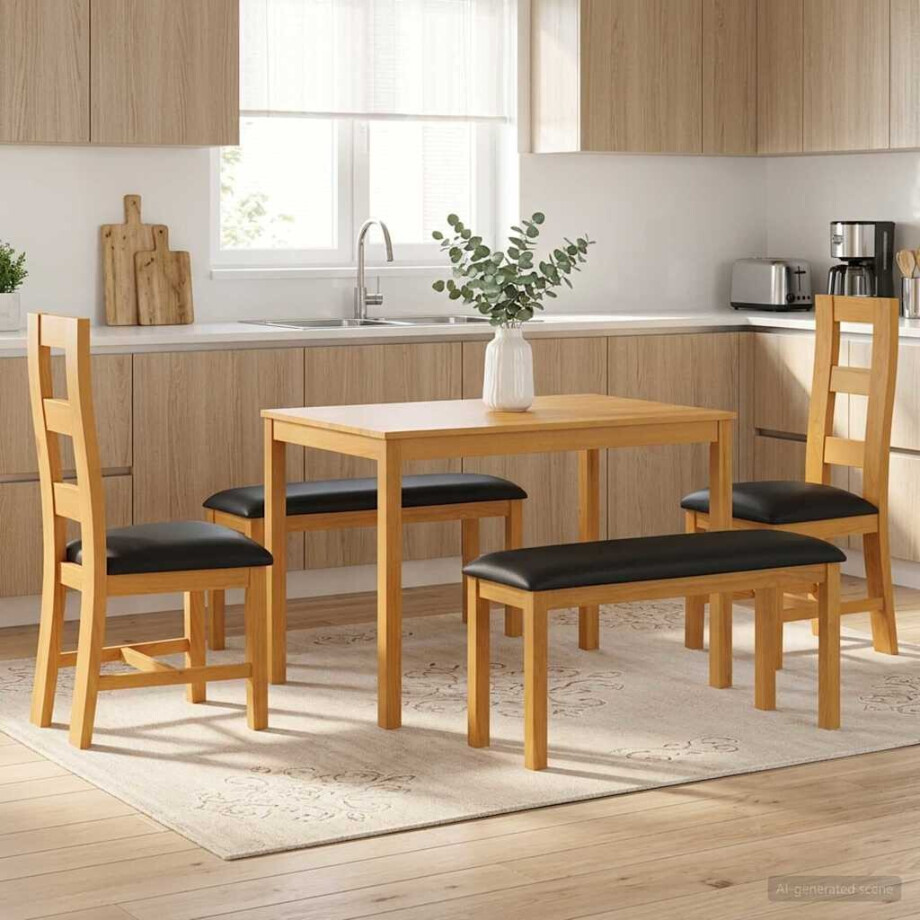 vidaXL Eetkamerset 5 st Zwart Massief Eikenhout vidaXL Eetkamerset 5 st Zwart Massief Eikenhout afbeelding 1