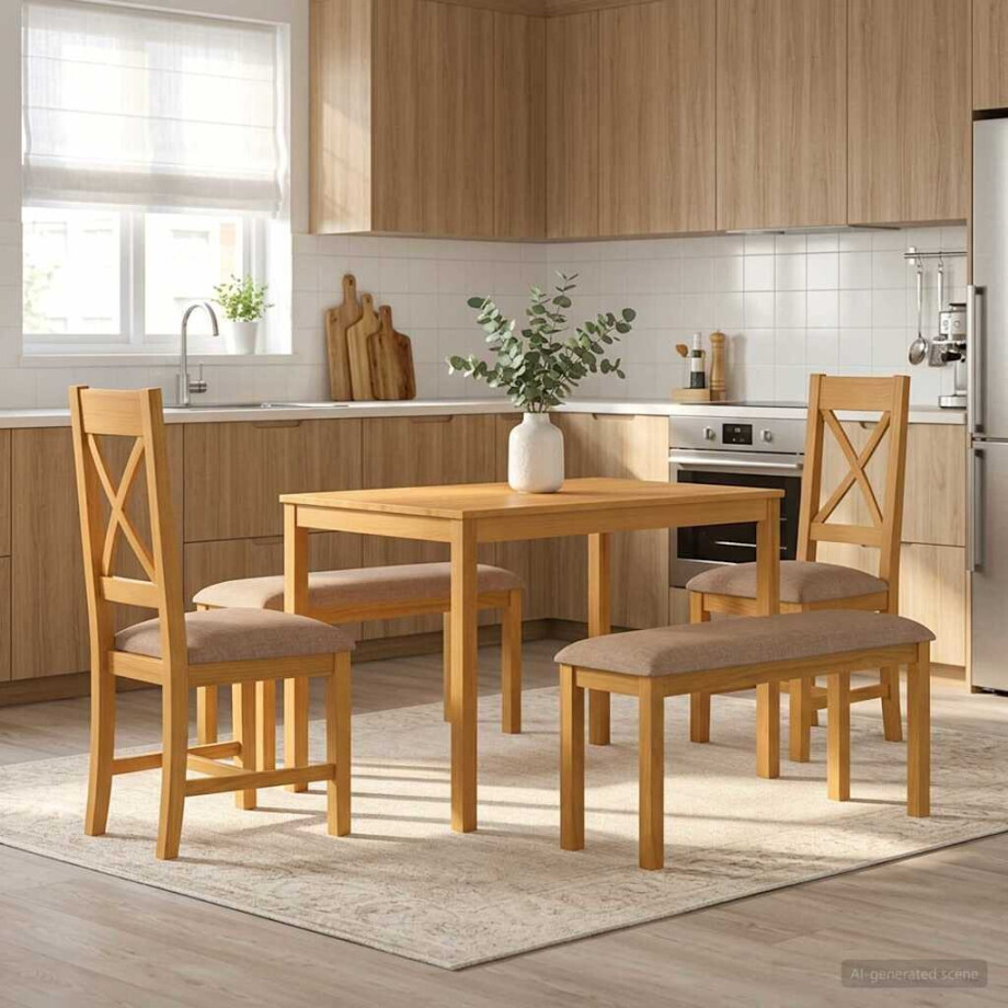 vidaXL Eetkamerset 5 st Grijs Massief Eikenhout vidaXL Eetkamerset 5 st Grijs Massief Eikenhout afbeelding 1