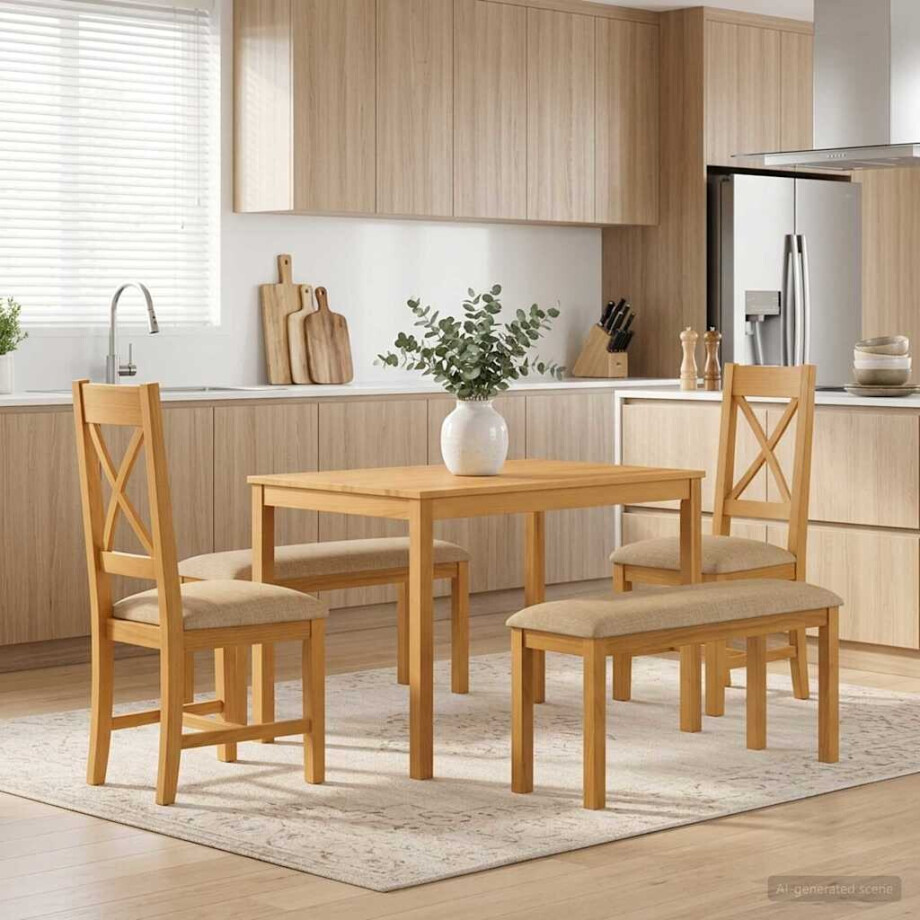 vidaXL Eetkamerset 5 st Beige Massief Eikenhout vidaXL Eetkamerset 5 st Beige Massief Eikenhout afbeelding 1