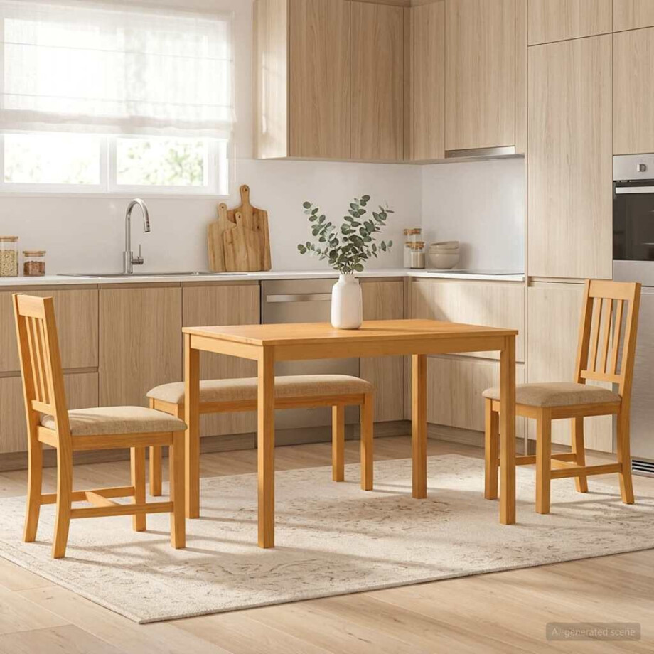vidaXL Eetkamerset 4 st Beige Massief Eikenhout vidaXL Eetkamerset 4 st Beige Massief Eikenhout afbeelding 1