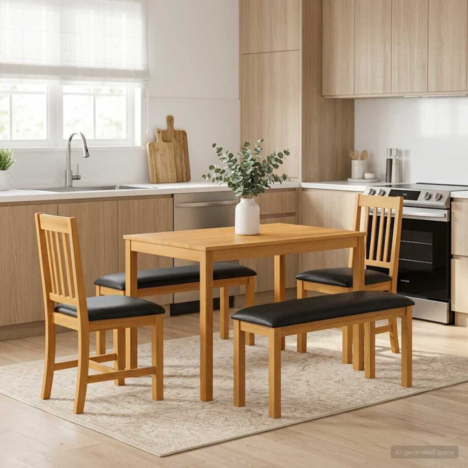 vidaXL Eetkamerset 4 st Zwart Massief Eikenhout vidaXL Eetkamerset 4 st Zwart Massief Eikenhout afbeelding 1