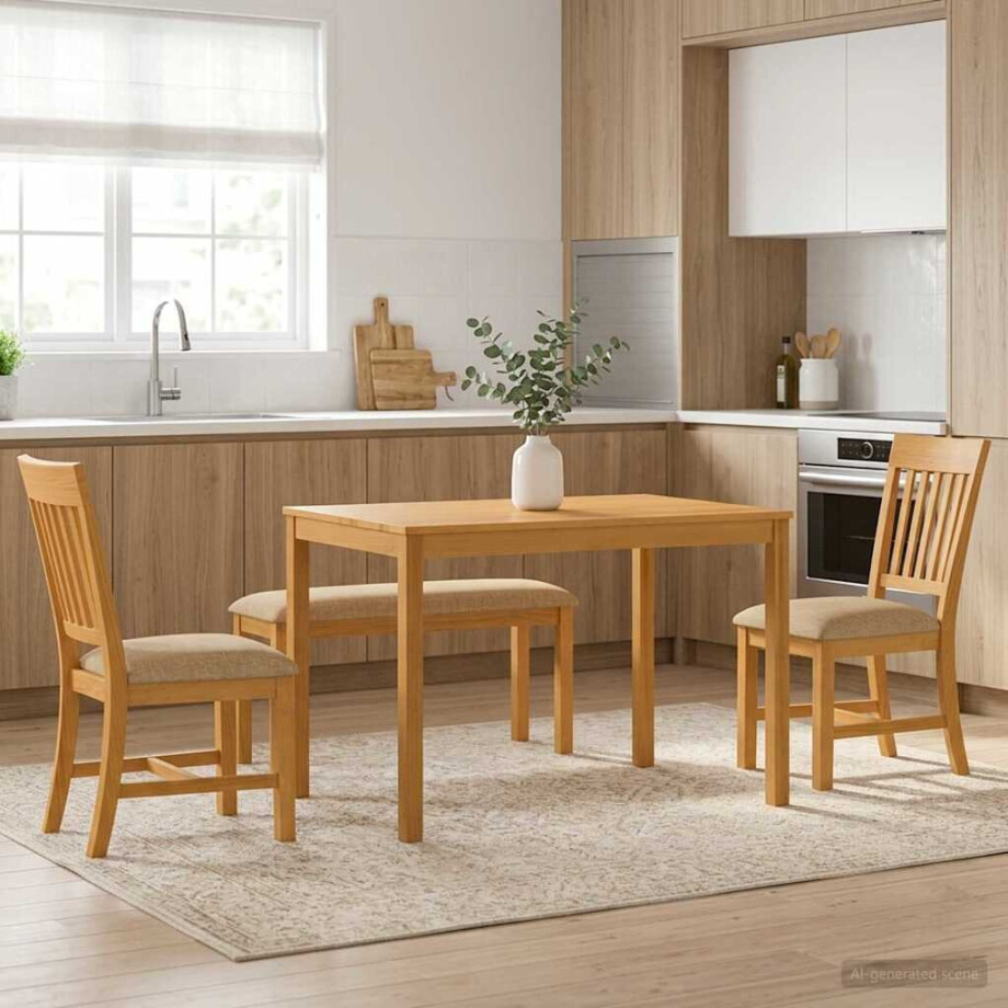 vidaXL Eetkamerset 4 st Beige Massief Eikenhout vidaXL Eetkamerset 4 st Beige Massief Eikenhout afbeelding 1