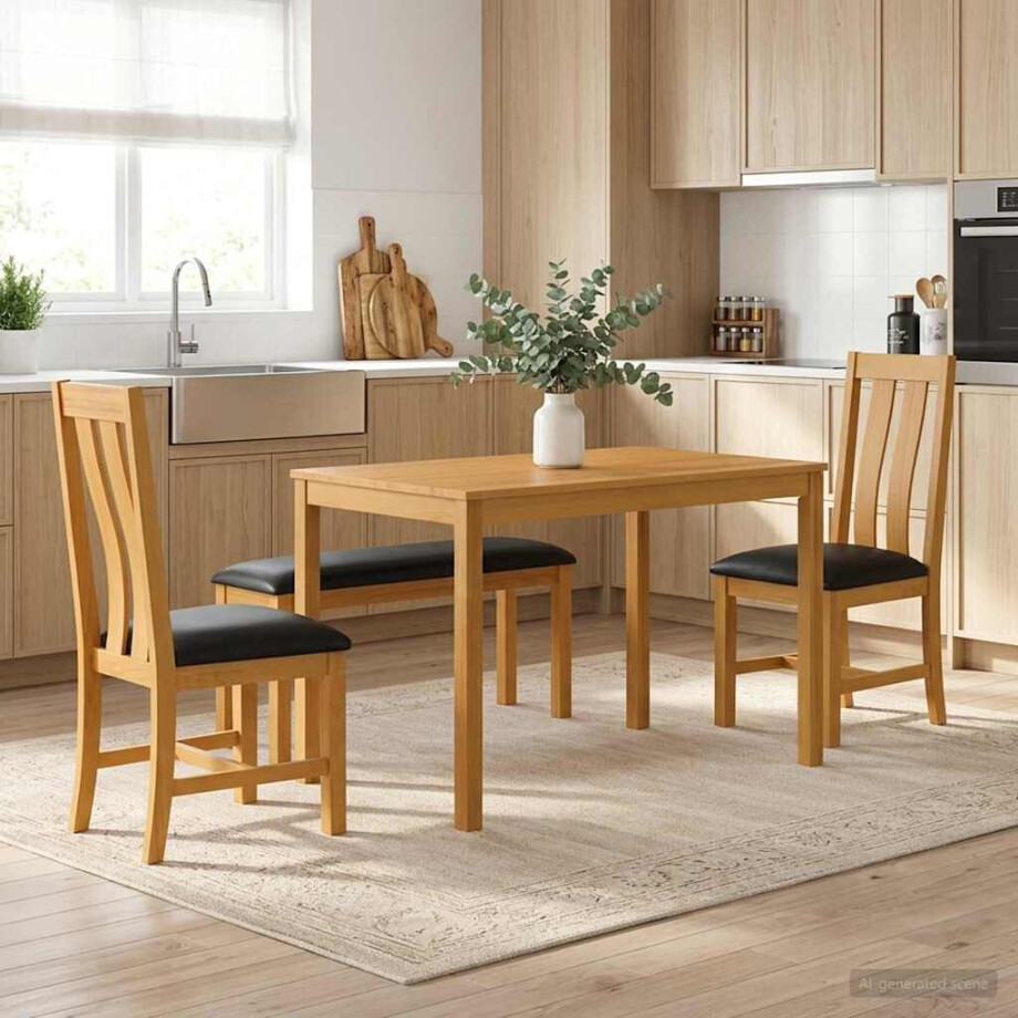 vidaXL Eetkamerset 4 st Zwart Massief Eikenhout vidaXL Eetkamerset 4 st Zwart Massief Eikenhout afbeelding 1