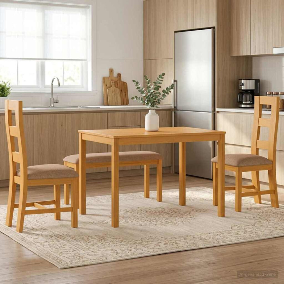 vidaXL Eetkamerset 4 st Grijs Massief Eikenhout vidaXL Eetkamerset 4 st Grijs Massief Eikenhout afbeelding 1