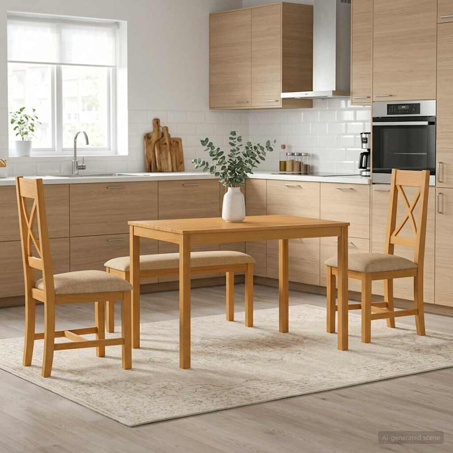 vidaXL Eetkamerset 4 st Beige Massief Eikenhout afbeelding 1