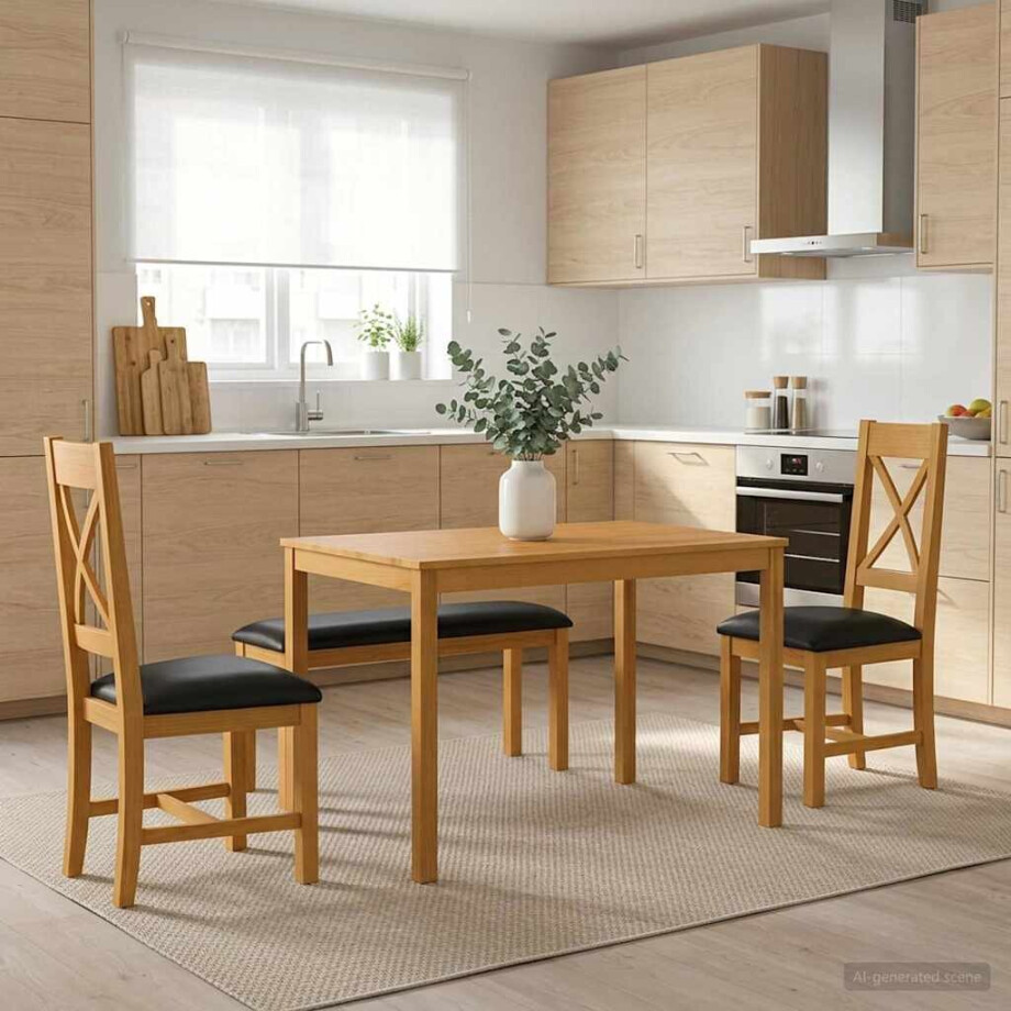 vidaXL Eetkamerset 4 st Zwart Massief Eikenhout vidaXL Eetkamerset 4 st Zwart Massief Eikenhout afbeelding 1