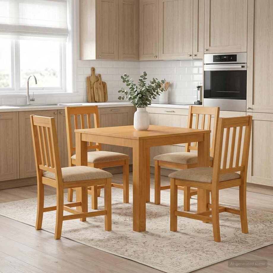 vidaXL Eetkamerset 5 st Beige Massief Eikenhout afbeelding 1