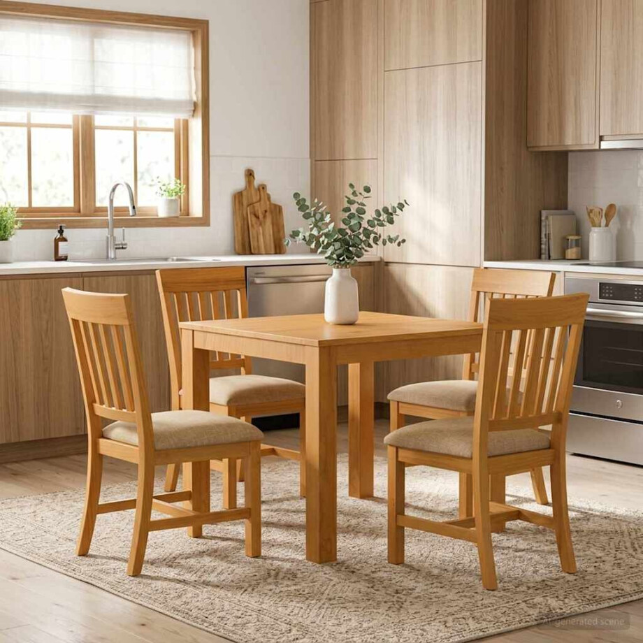 vidaXL Eetkamerset 5 st Beige Massief Eikenhout afbeelding 1