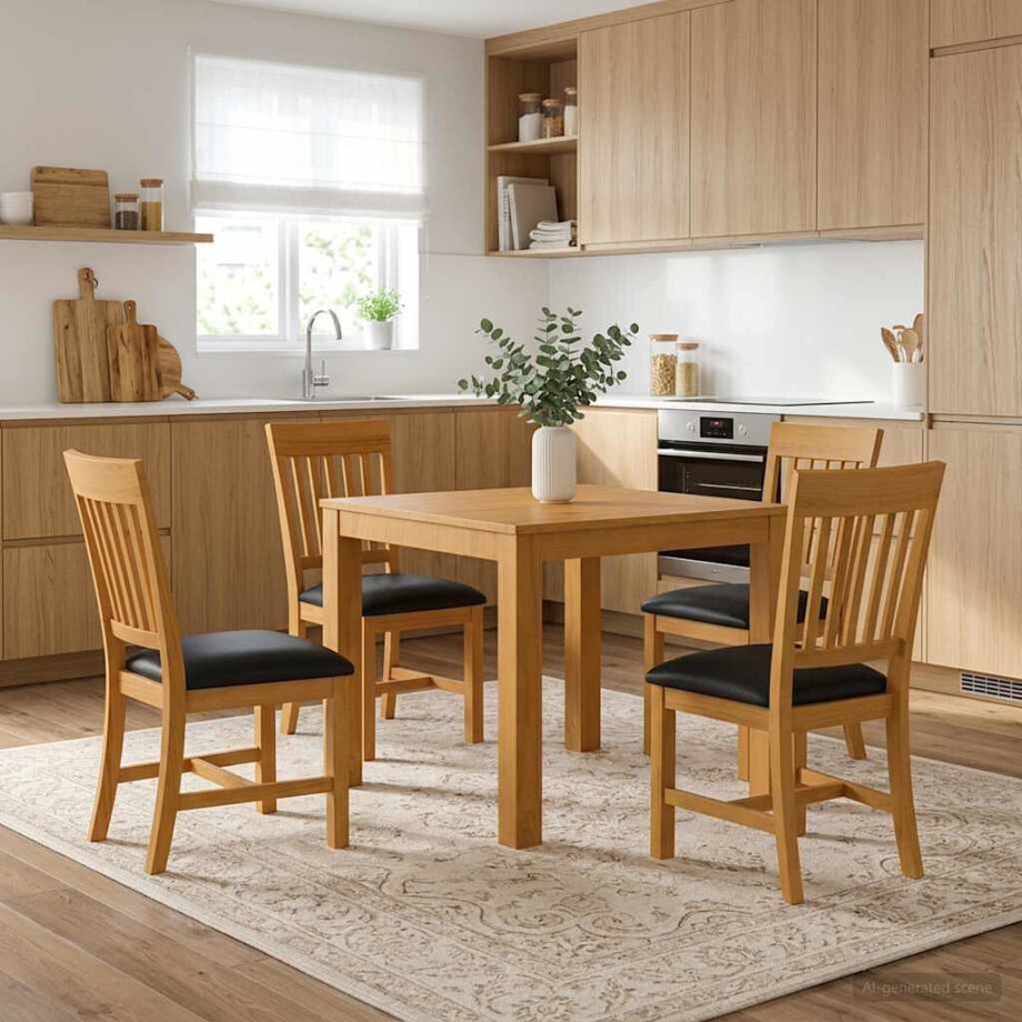 vidaXL Eetkamerset 5 st Zwart Massief Eikenhout vidaXL Eetkamerset 5 st Zwart Massief Eikenhout afbeelding 1