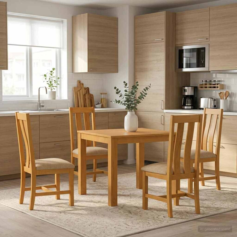 vidaXL Eetkamerset 5 st Beige Massief Eikenhout afbeelding 1