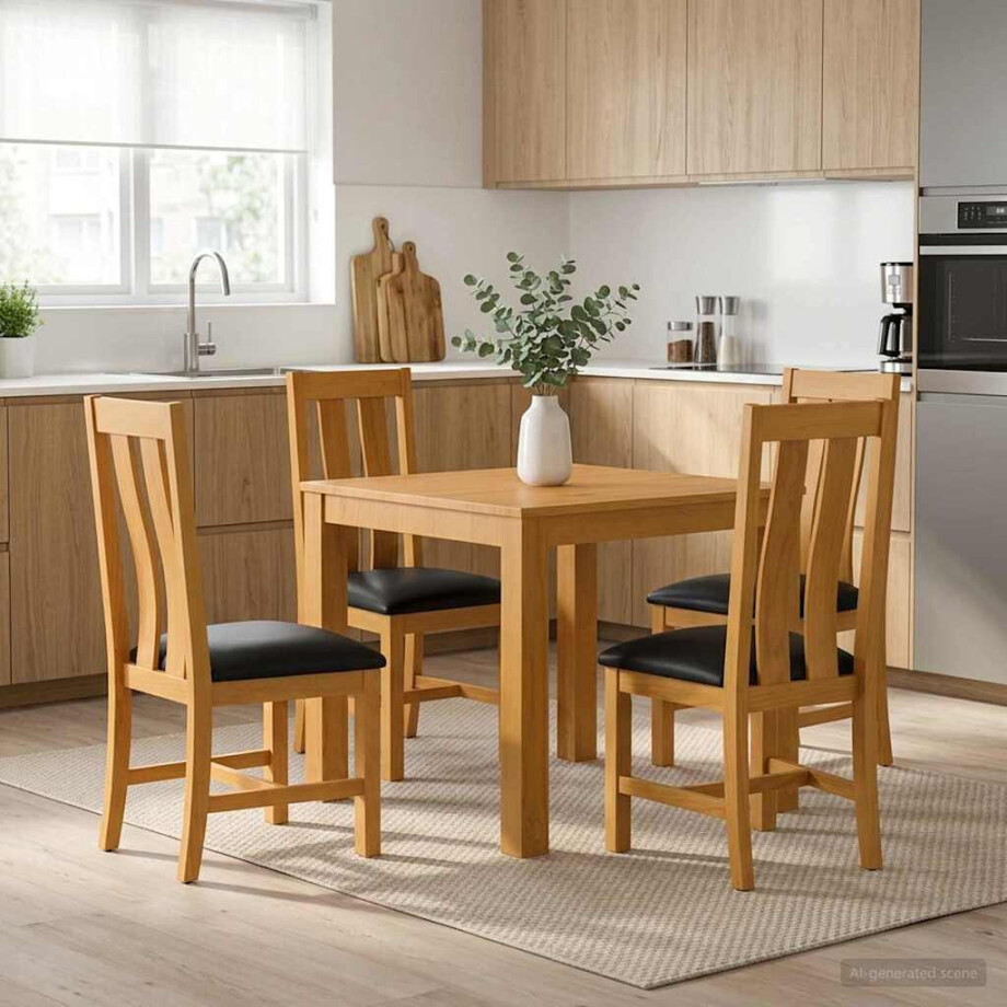 vidaXL Eetkamerset 5 st Zwart Massief Eikenhout vidaXL Eetkamerset 5 st Zwart Massief Eikenhout afbeelding 1