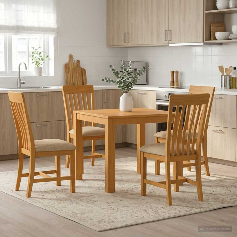 vidaXL Eetkamerset 5 st Beige Massief Eikenhout afbeelding 1