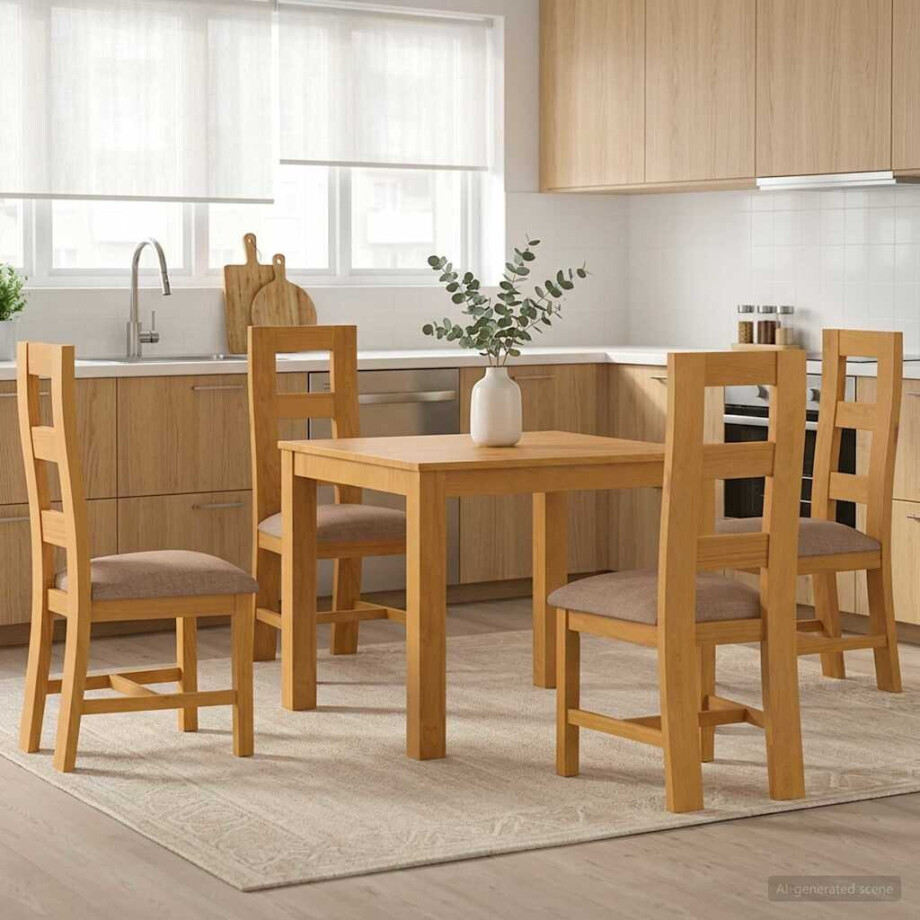 vidaXL Eetkamerset 5 st Grijs Massief Eikenhout vidaXL Eetkamerset 5 st Grijs Massief Eikenhout afbeelding 1