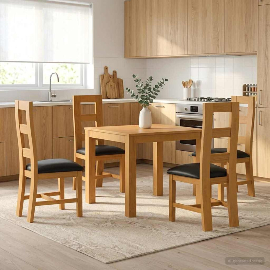 vidaXL Eetkamerset 5 st Zwart Massief Eikenhout vidaXL Eetkamerset 5 st Zwart Massief Eikenhout afbeelding 1