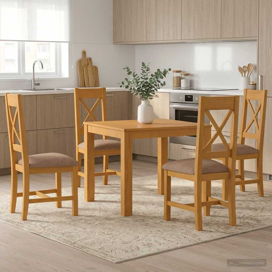 vidaXL Eetkamerset 5 st Grijs Massief Eikenhout vidaXL Eetkamerset 5 st Grijs Massief Eikenhout afbeelding 1