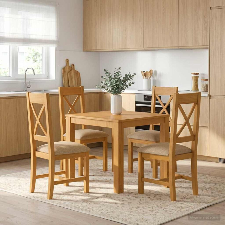vidaXL Eetkamerset 5 st Beige Massief Eikenhout afbeelding 1