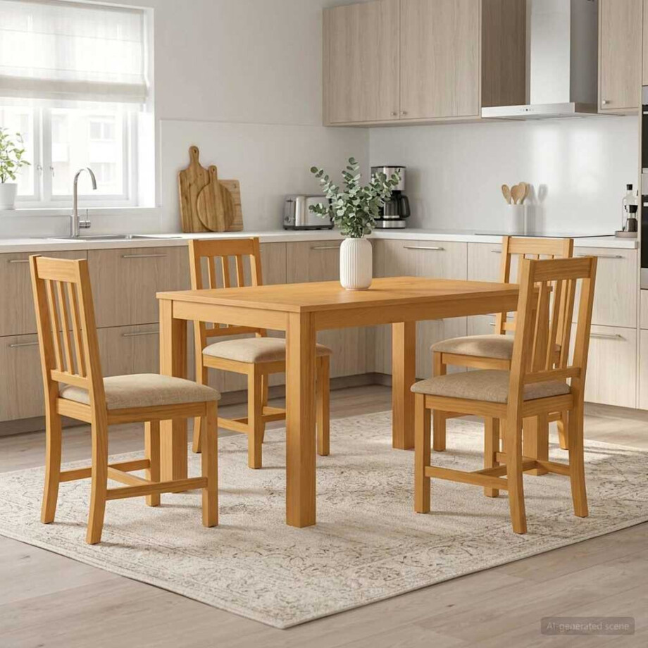 vidaXL Eetkamerset 5 st Beige Massief Eikenhout afbeelding 1
