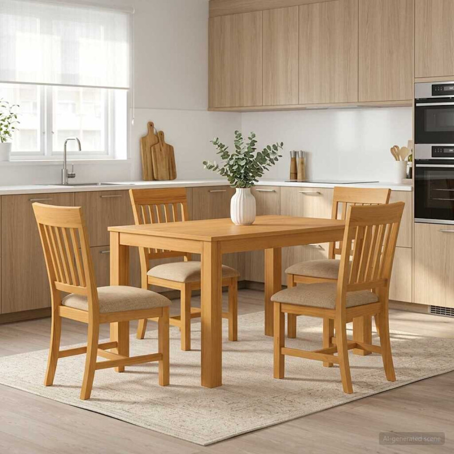 vidaXL Eetkamerset 5 st Beige Massief Eikenhout afbeelding 1