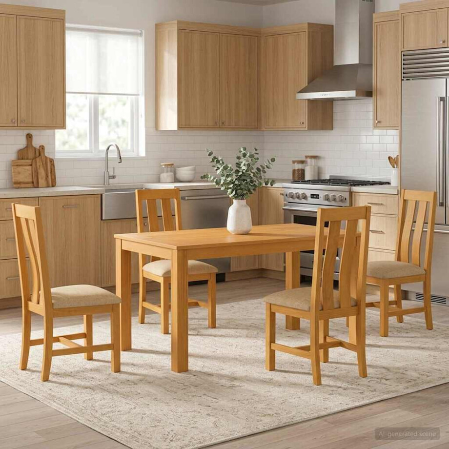 vidaXL Eetkamerset 5 st Beige Massief Eikenhout afbeelding 1