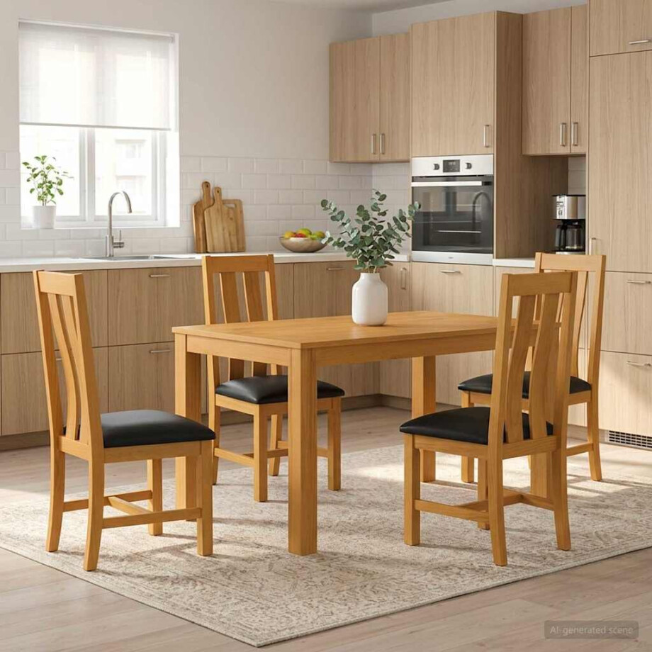 vidaXL Eetkamerset 5 st Zwart Massief Eikenhout vidaXL Eetkamerset 5 st Zwart Massief Eikenhout afbeelding 1