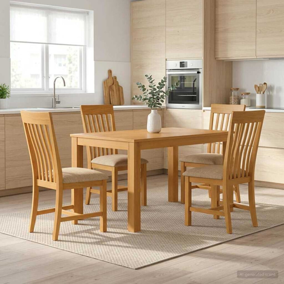 vidaXL Eetkamerset 5 st Beige Massief Eikenhout afbeelding 1