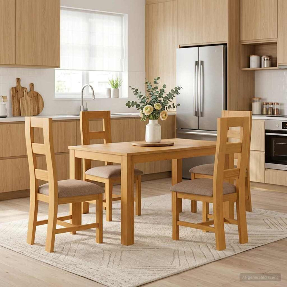 vidaXL Eetkamerset 5 st Grijs Massief Eikenhout vidaXL Eetkamerset 5 st Grijs Massief Eikenhout afbeelding 1