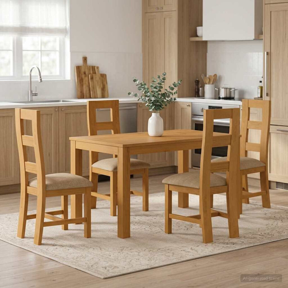 vidaXL Eetkamerset 5 st Beige Massief Eikenhout afbeelding 1