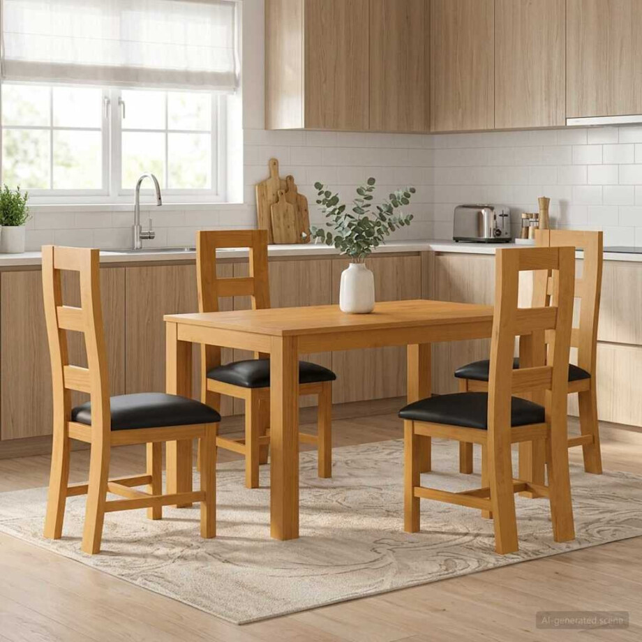 vidaXL Eetkamerset 5 st Zwart Massief Eikenhout vidaXL Eetkamerset 5 st Zwart Massief Eikenhout afbeelding 1