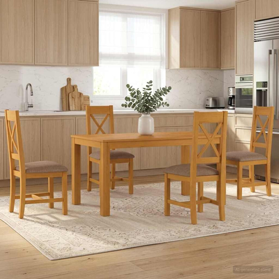 vidaXL Eetkamerset 5 st Grijs Massief Eikenhout vidaXL Eetkamerset 5 st Grijs Massief Eikenhout afbeelding 1