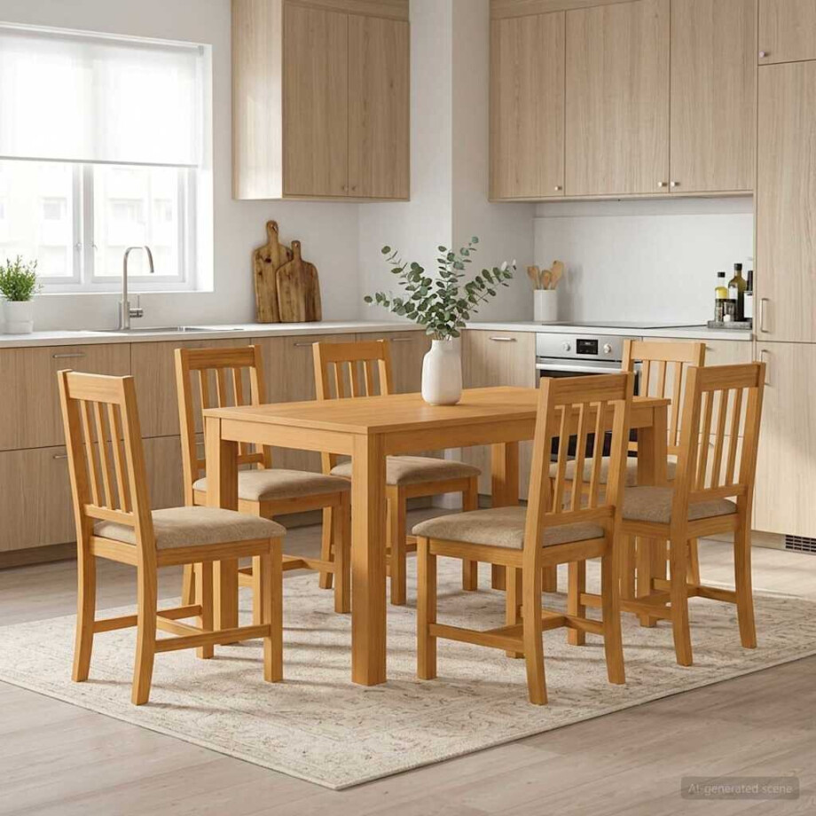vidaXL Eetkamerset 7 st Beige Massief Eikenhout afbeelding 1