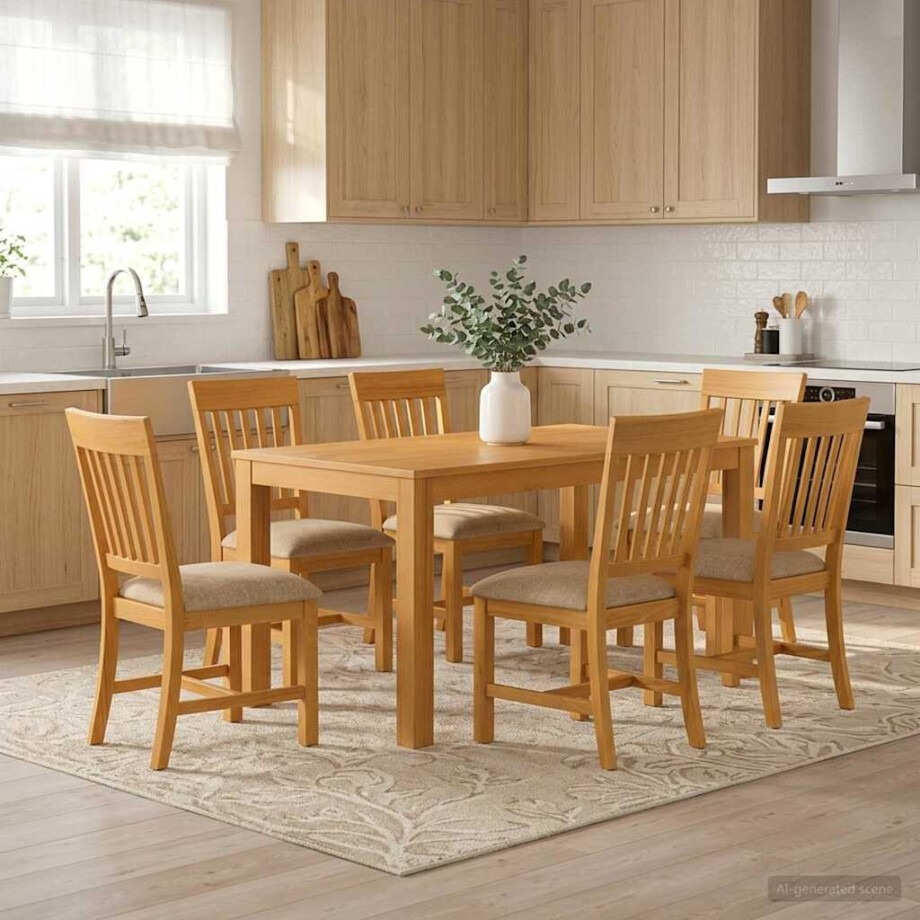 vidaXL Eetkamerset 7 st Beige Massief Eikenhout afbeelding 1